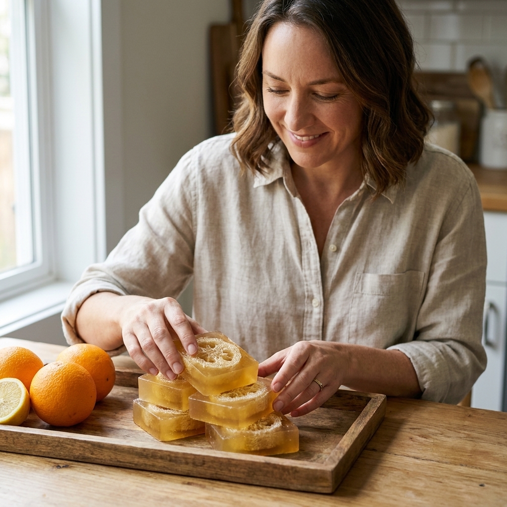 DIY Exfoliating Loofah Soap Slices (Bright Citrus)