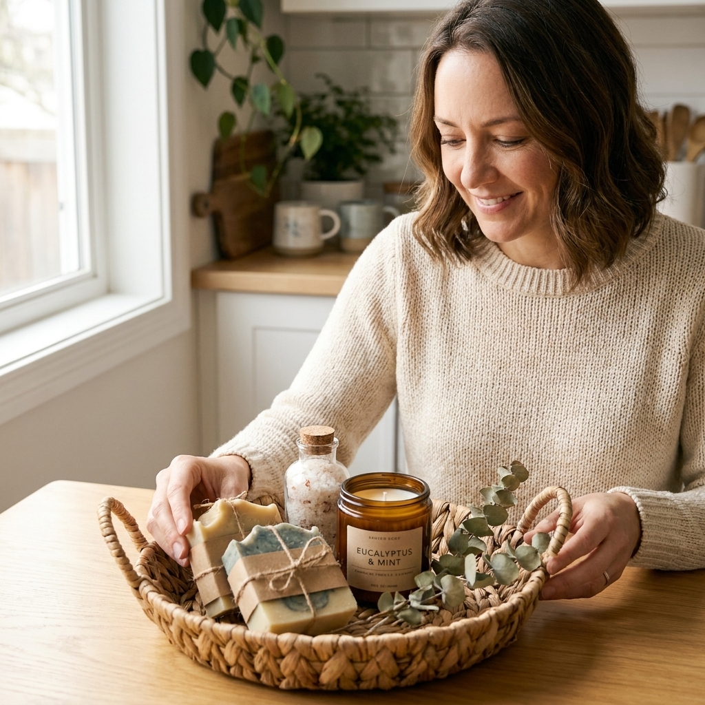 DIY Spa Gift Basket with Homemade Soap and Candles